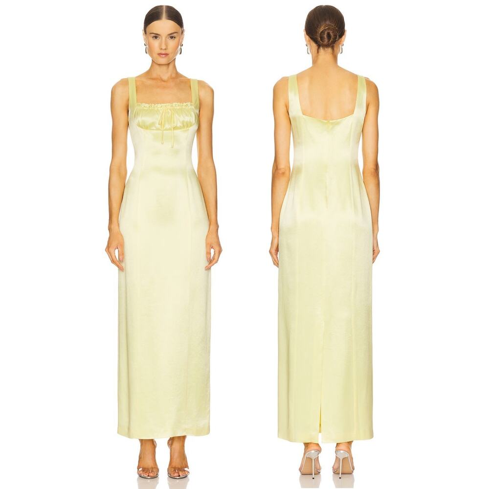Line & Dot Limone Dress Maxi Satin Ruffle Garden Wedding Guest Party Formal S